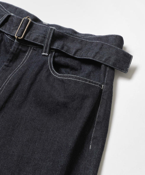 MR.OLIVE / RINSE WASH 12oz CRUNCH DEINIM / WIDE TAPERED BELTED JEANS / ミスターオリーブ リンスウォッシュ 12オンス クランチデニム / ワイドテーパード ベルト付きジーンズ
